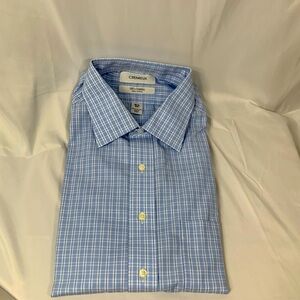 Cremieux Dobby 100% cotton small plaid dress shirt size  16.5 - 34 new